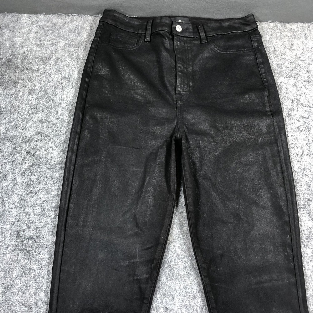 7 For All Mankind Jeans Womens 31 Black High Rise Flare Coated Stretch Denim - Picture 4 of 16